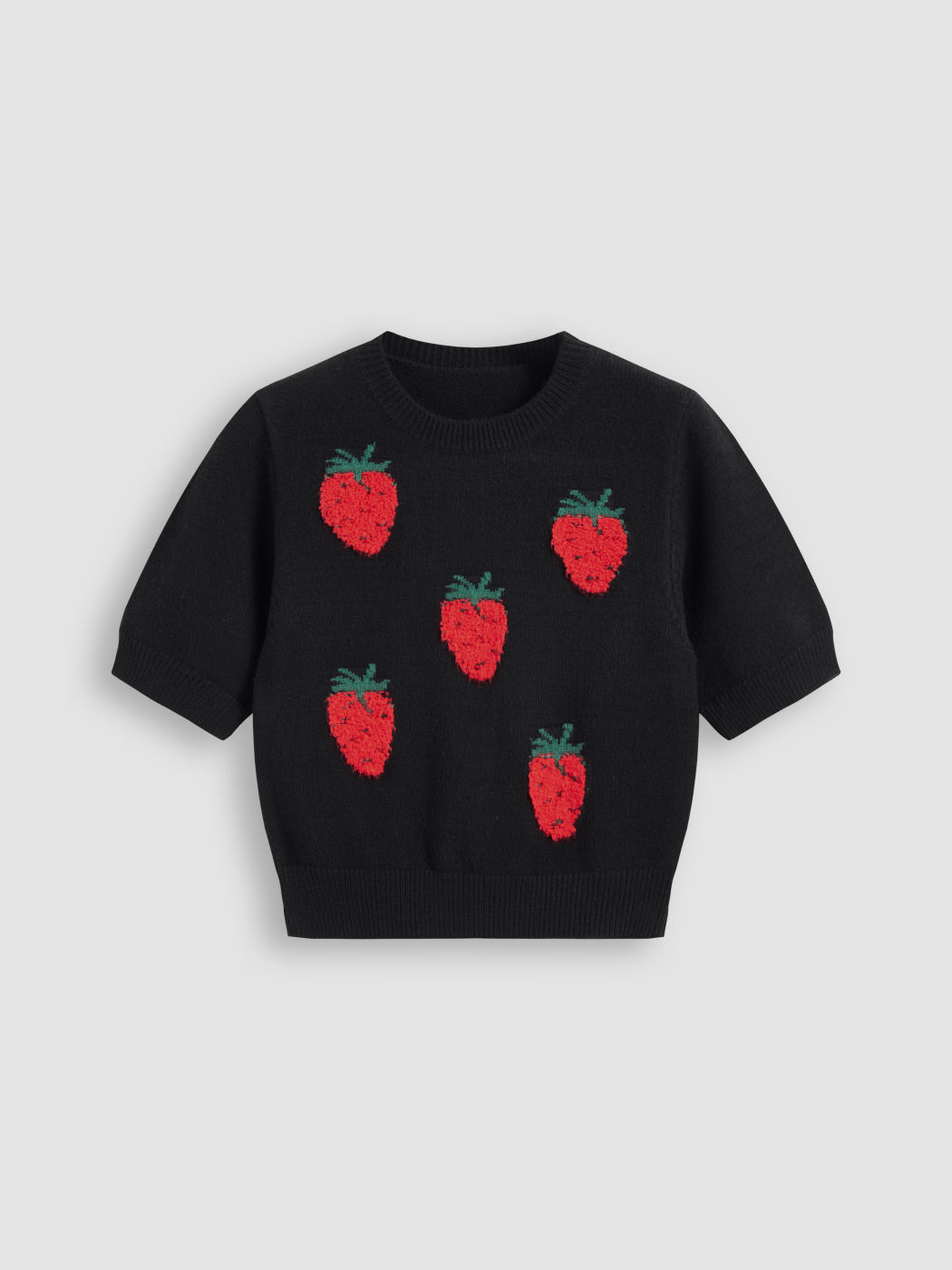 Knitted Round Neckline Strawberry Short Sleeve Top