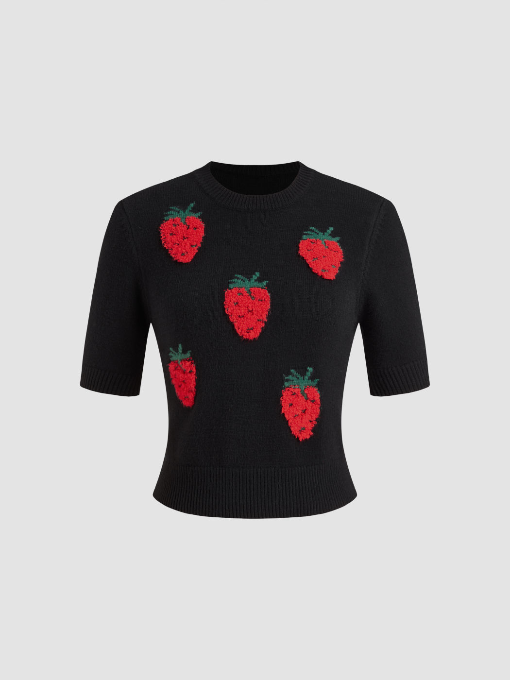 Knitted Round Neckline Strawberry Short Sleeve Top