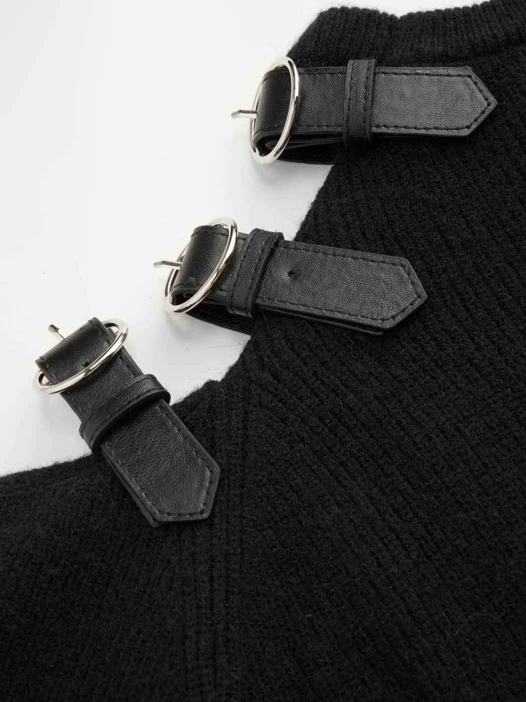 Knitted Round Neckline Solid Belted Asymmetrical Long Sleeve Top