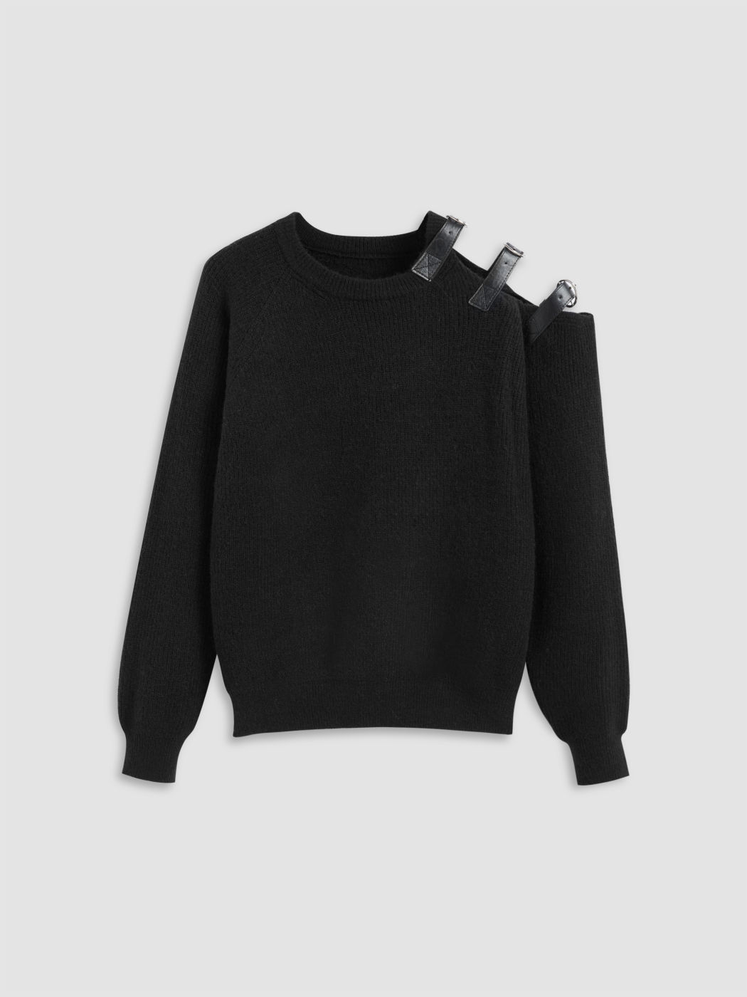 Knitted Round Neckline Solid Belted Asymmetrical Long Sleeve Top