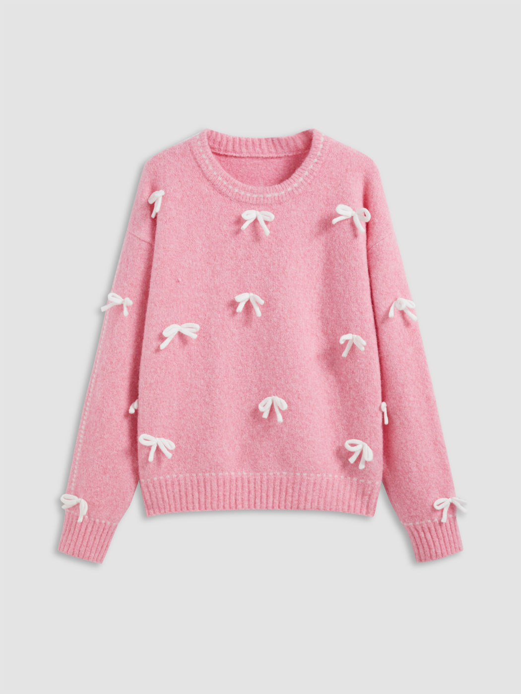 Wool-blend Round Neckline Bowknot Oversized Long Sleeve Top
