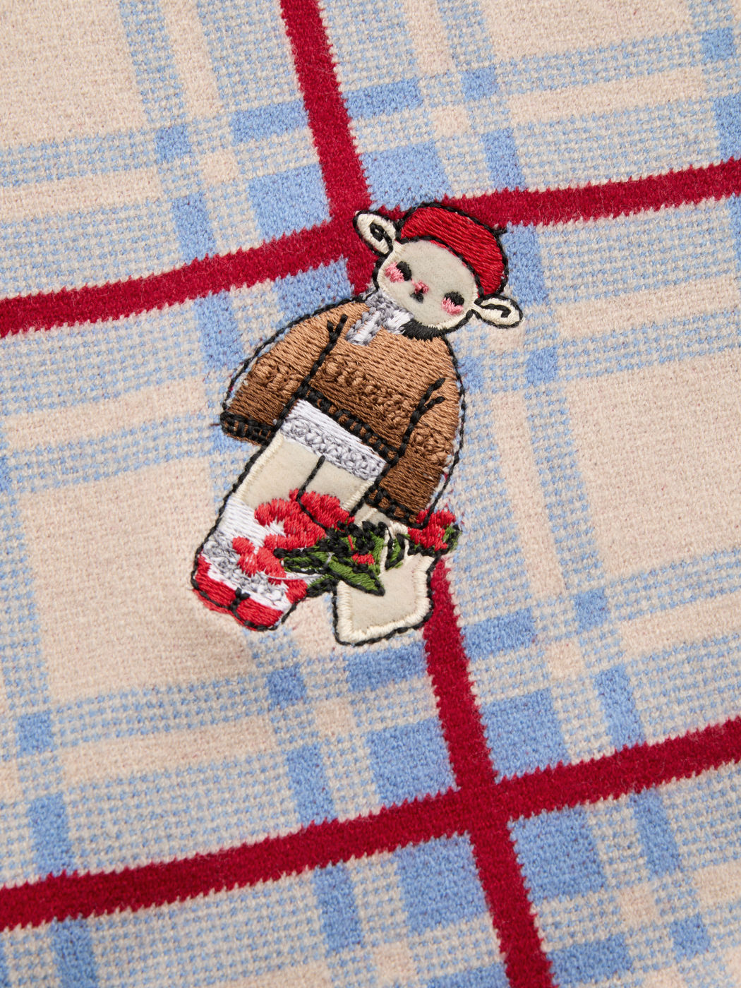 Knitted Round Neckline Checks Sheep Vest