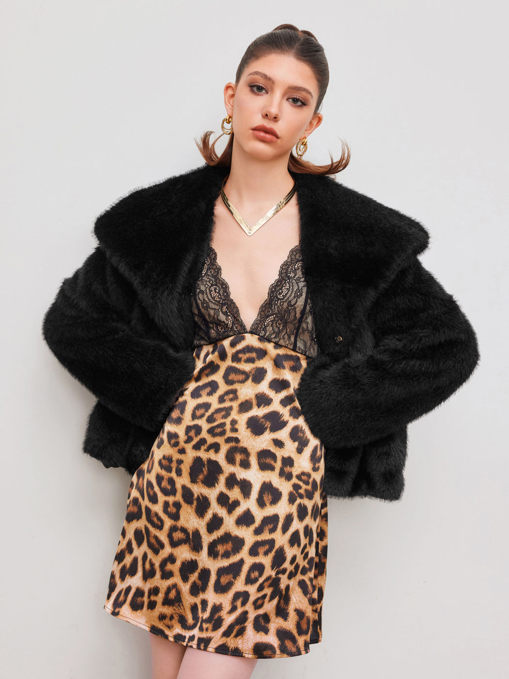 Faux Shearling Collar Solid Pocket Oversized Coat
