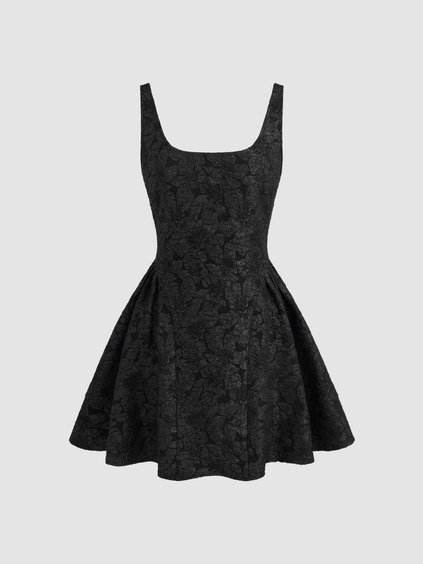 Jacquard Square Neck Floral Zipper Mini Dress