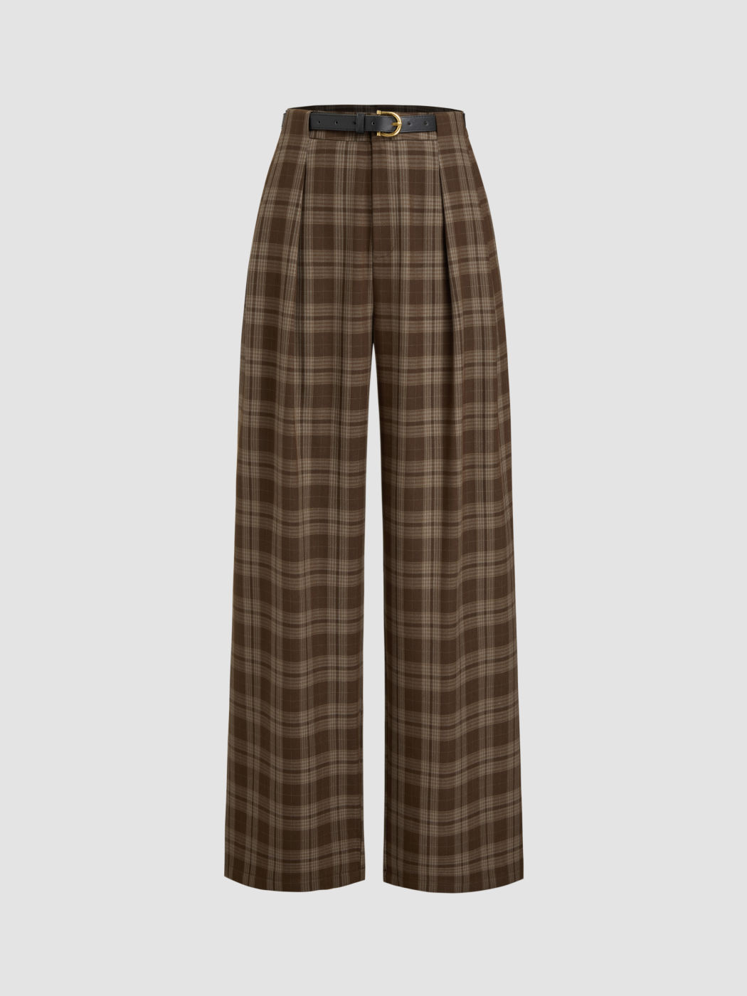 Mid Rise Karo Taschen Weite Hosen mit Gürtel