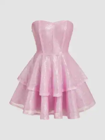 Sequins Tube Solid Corset Ruffle Mini Dress