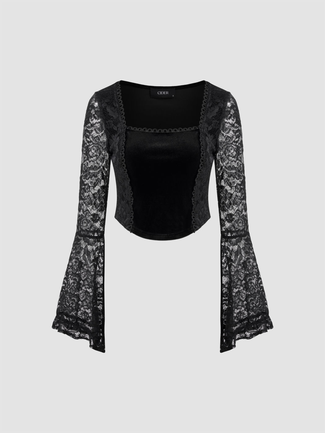 Square Neck Lace Long Sleeve Blouse