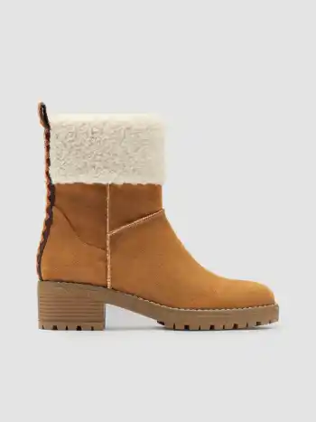 Wildleder & Fell-Look Chunky Heel Stiefeletten