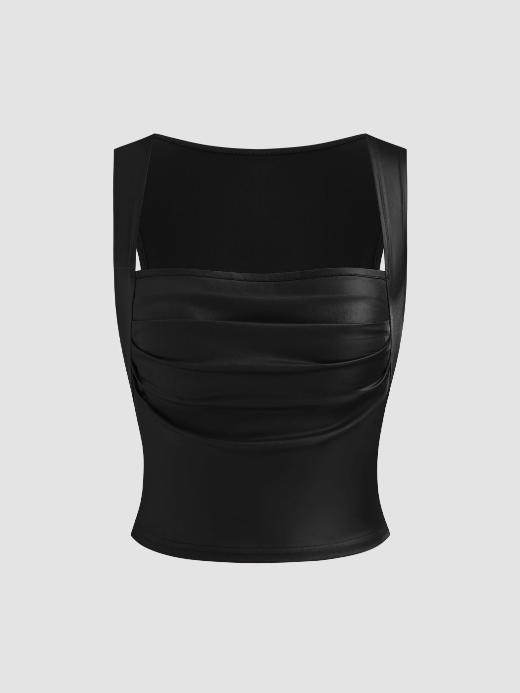Square Neck Solid Ruched Crop Tank Top