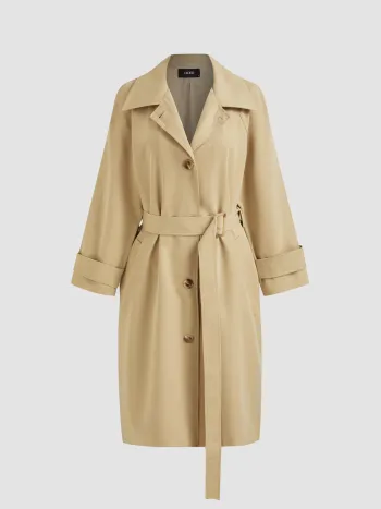 Kragen Einfarbig Tasche Knopf Oversized Trenchcoat Mit Gürtel