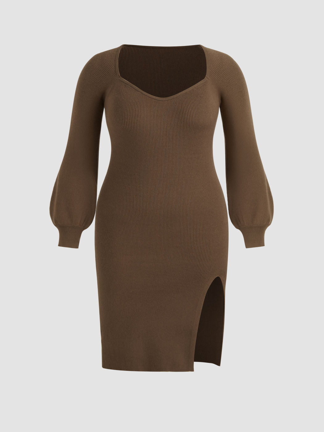 Knit Scoop Neckline Solid Split Midi Dress Curve & Plus