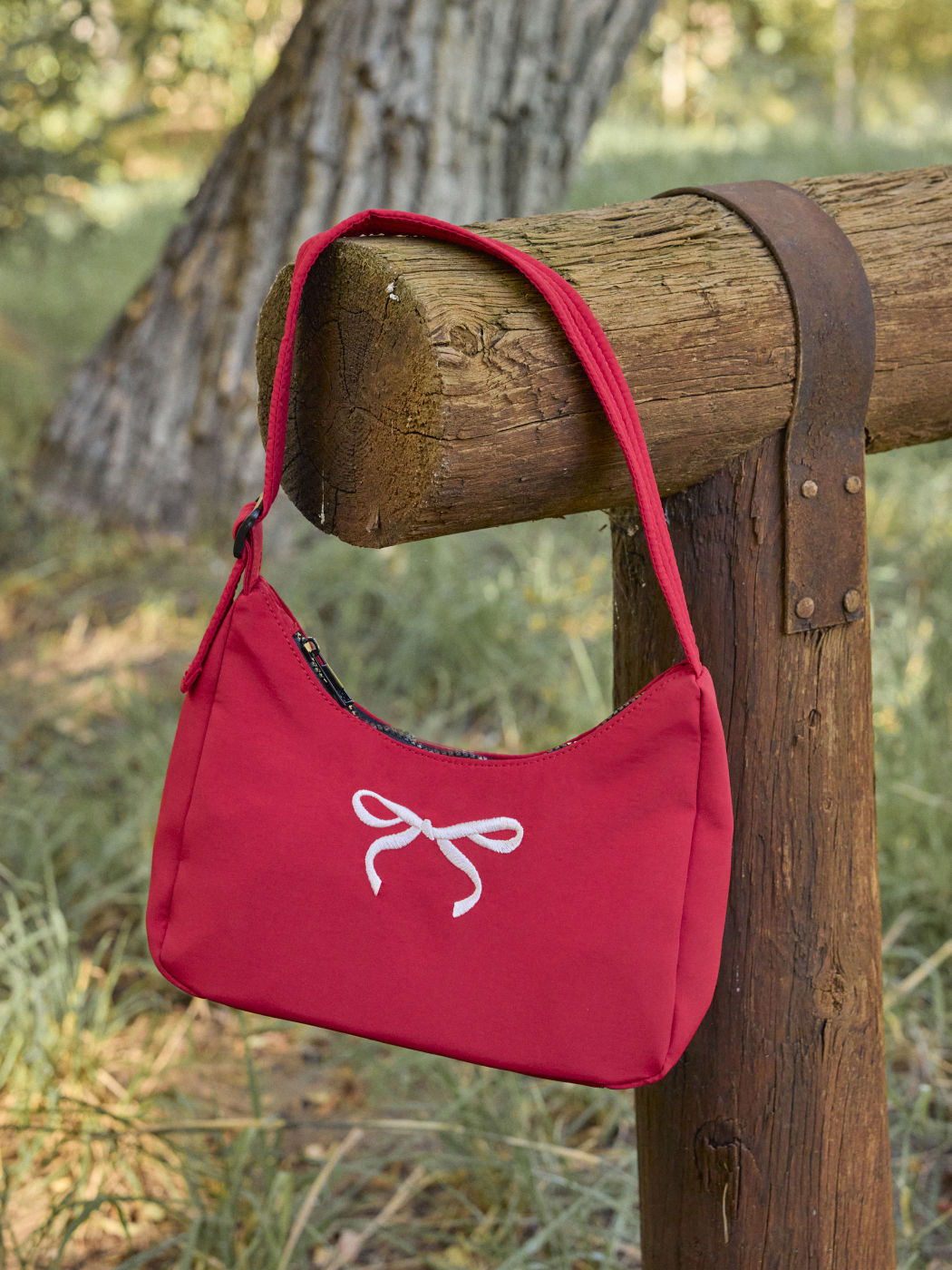 BOWKNOT EMBROIDERED NYLON SHOULDER BAG