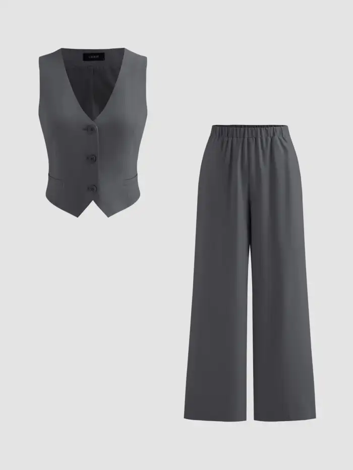 Mid Waist Solid Pocket Straight Leg Trousers With Belt