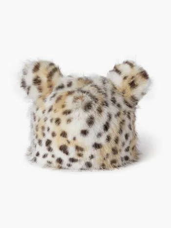 CAPPELLO A SECCHIELLO CON ORECCHIE DI GATTO E STAMPA LEOPARDATA