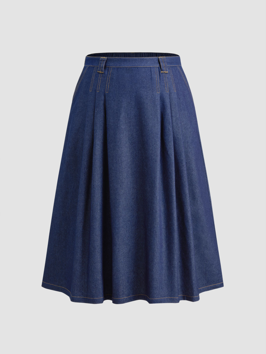 Denim Mid Rise Solid Ruffle Pocket Maxi Skirt Curve & Plus