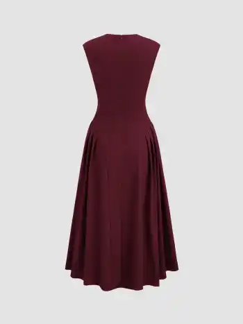 V-Ausschnitt Solid Gebundeneärmlose Maxikleid