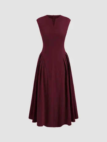 V-Ausschnitt Solid Gebundeneärmlose Maxikleid