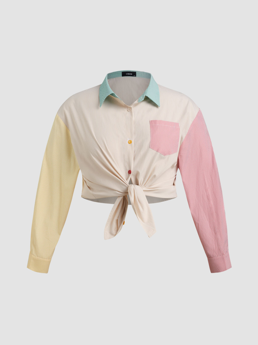 Kragen Gestreifte Colorblock Langarm Oversized Hemd Kurve & Plus