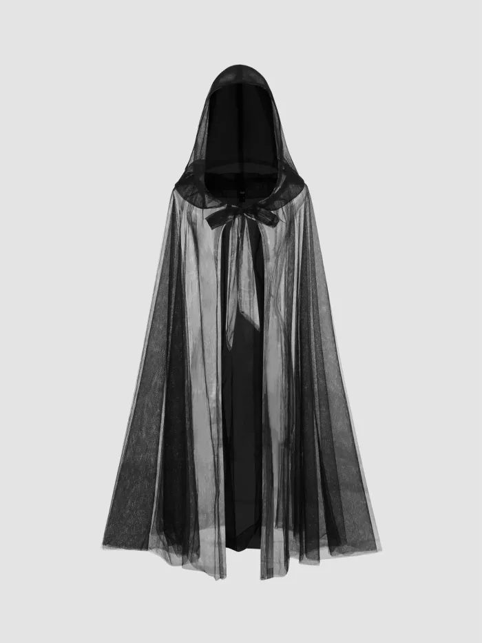 Longline Mesh Hooded See-Through Cloak