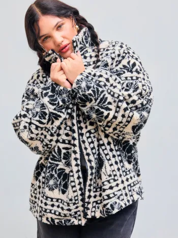 Bedruckte Fleecejacke mit Reißverschluss vorn Kurve & Plus