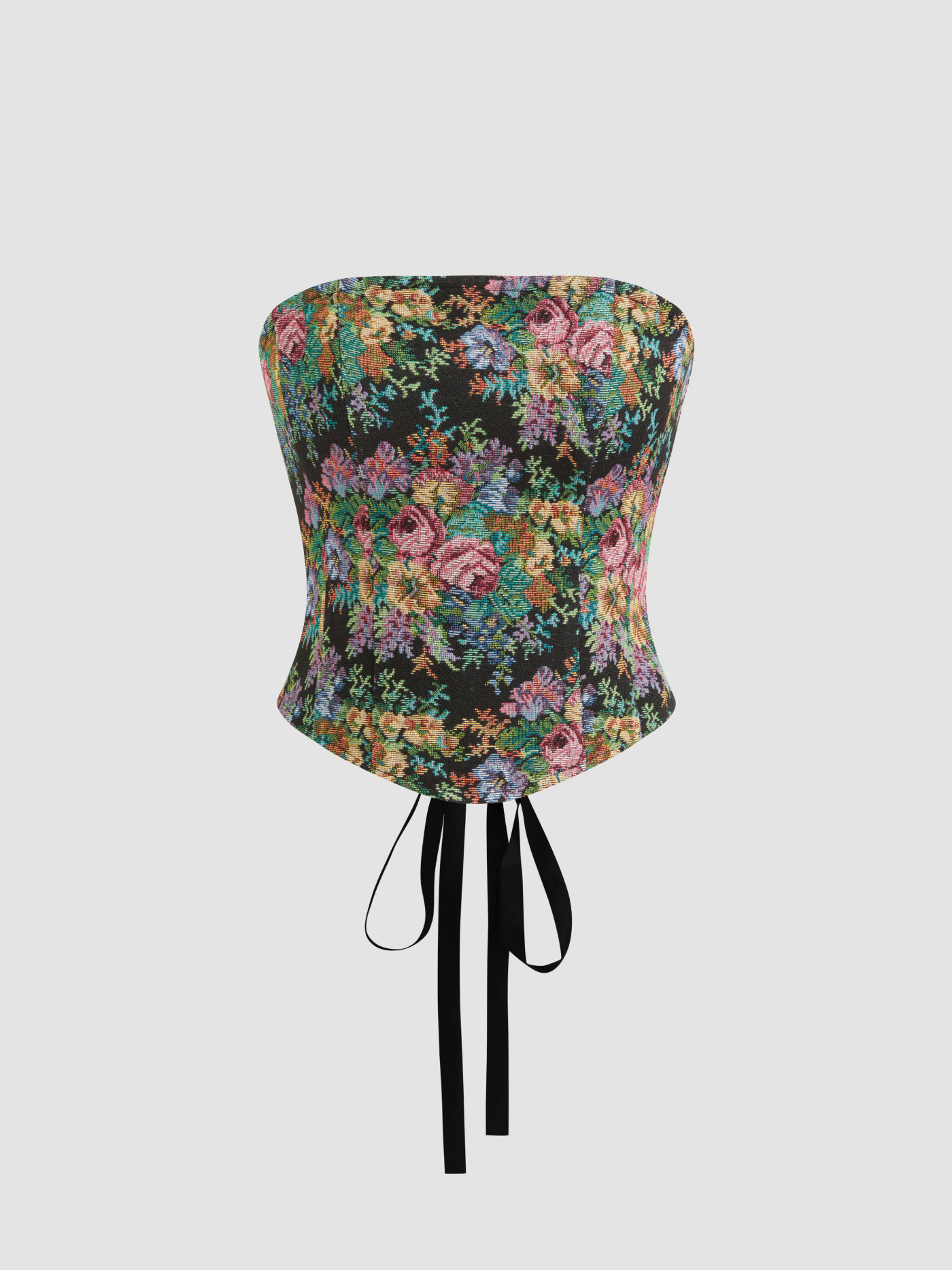 Strapless Floral Lace Up Zipper Corset Tube Top