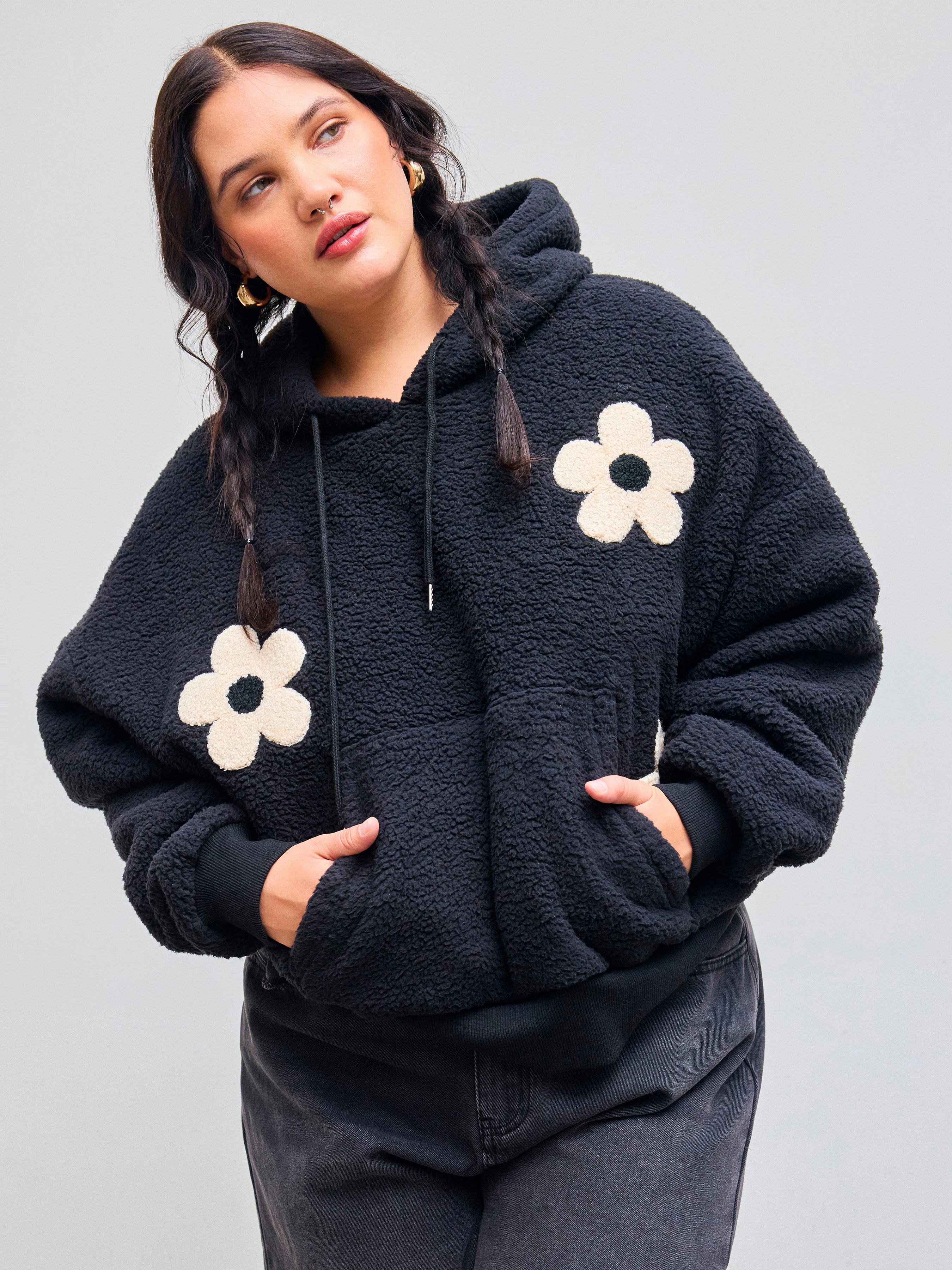 OHGA FLOWER KNIT PULLOVER ブラック Prime-Over Flower Intarsia Knit Pullover