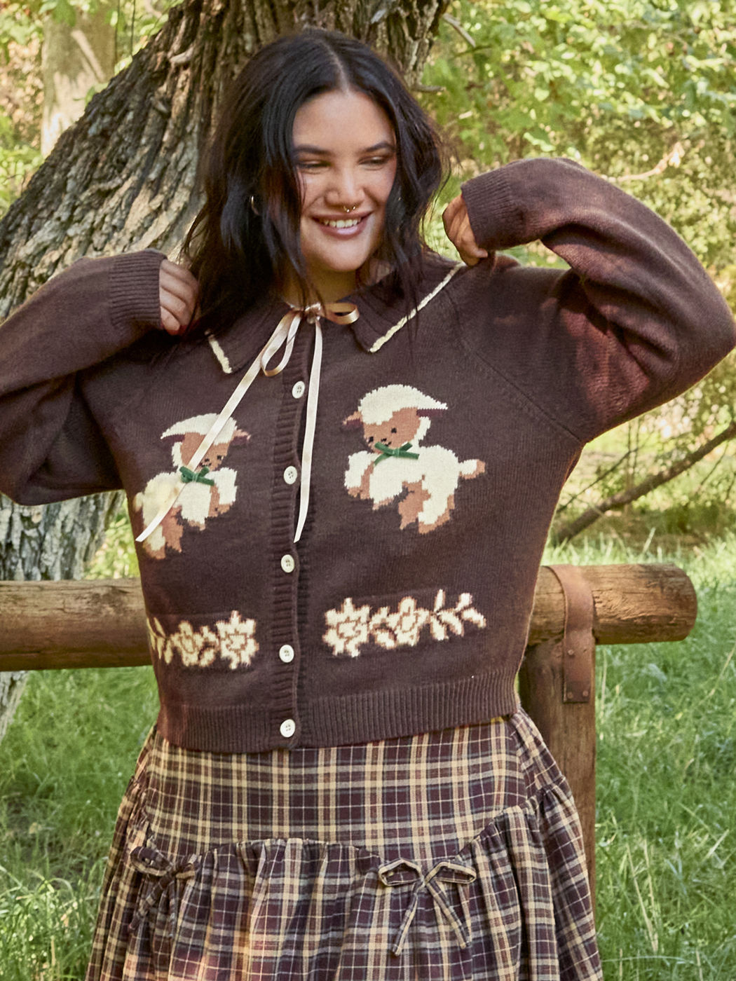 Strickpuppe Kragen Schleife Schaf Cardigan Kurve & Plus