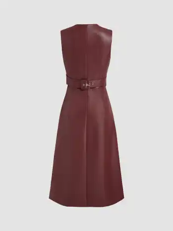 Faux Leather V-Neck Belted Vest