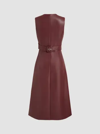 Gilet in ecopelle con scollo a V e cintura