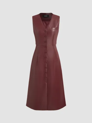 Faux Leather V-Neck Belted Vest