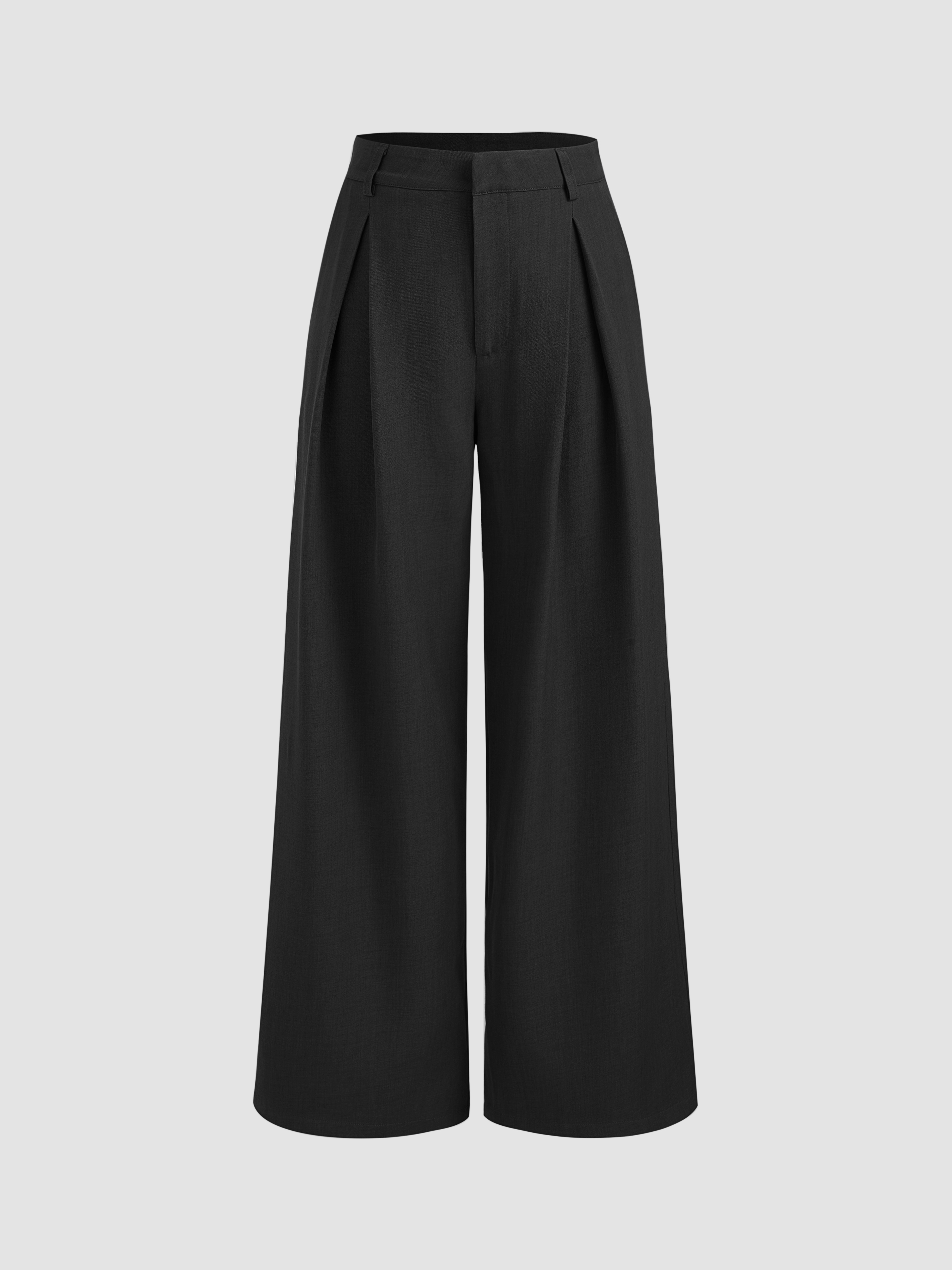 Woven High Waist Solid Wide Leg Trousers