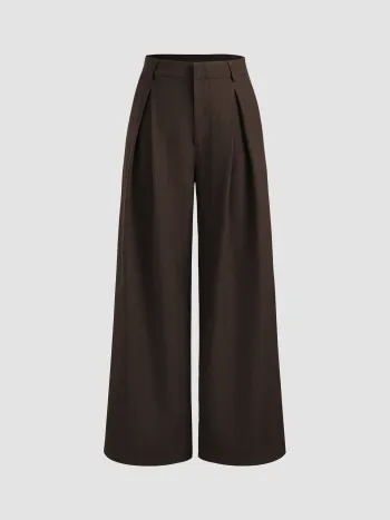 Mid Rise Solid Pocket Straight Leg Trousers