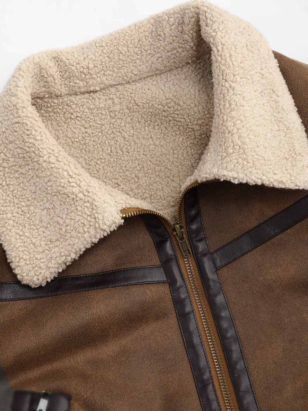 Faux Shearling Collar Pocket Zipper Jacket