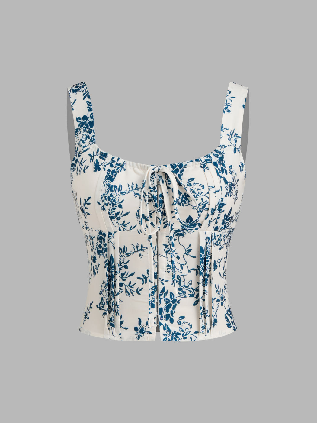 Quadratischer Ausschnitt Florales Geknotetes Korsett Crop Top