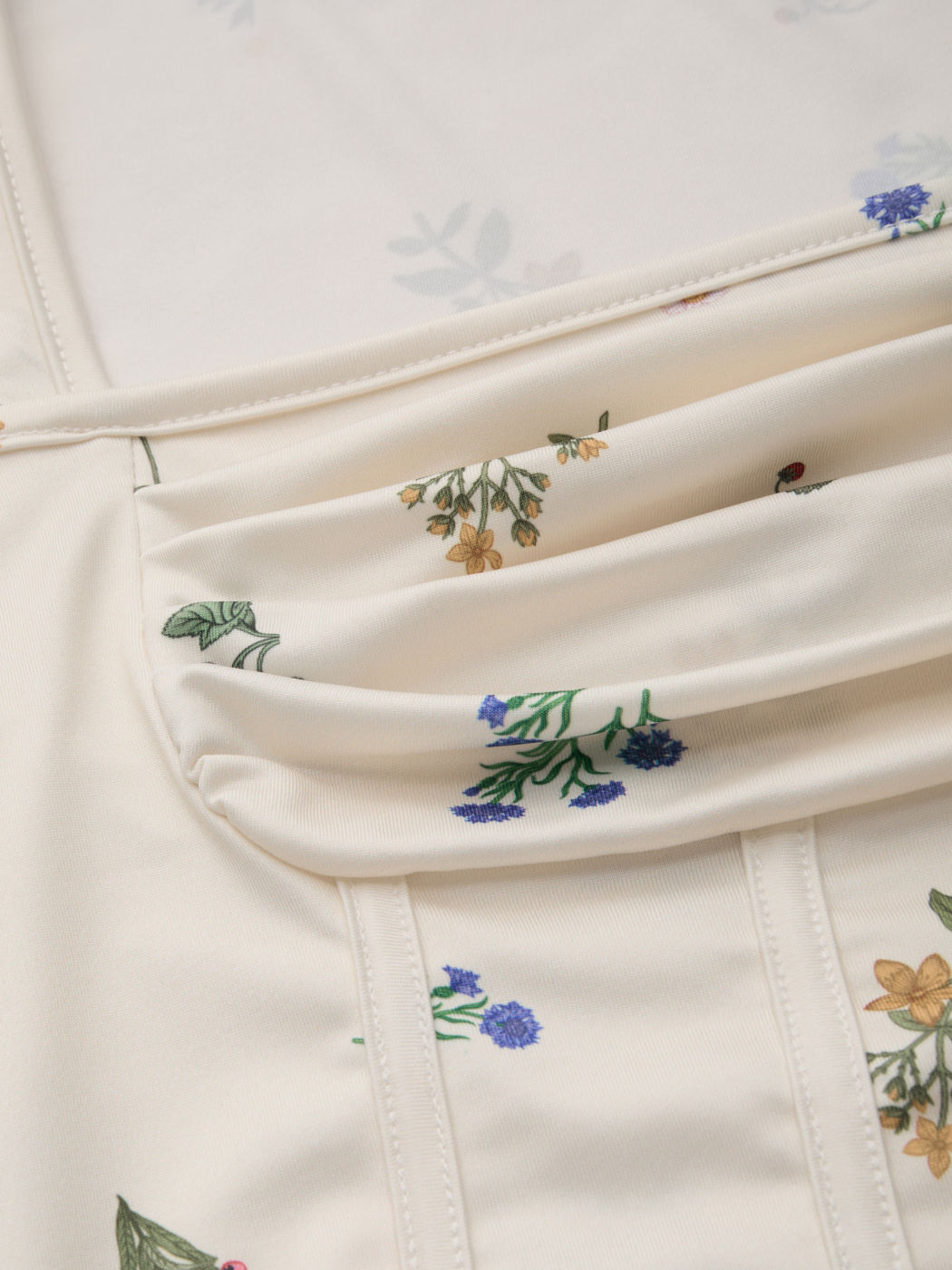Square Neck Floral Ruched Corset Bodysuit