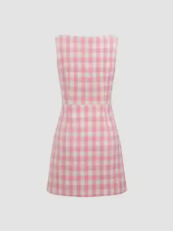 Mini-Kleid mit Bootshals und kariertem Split
