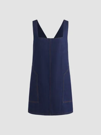 Denim Solid Button Pocket Mini Dress