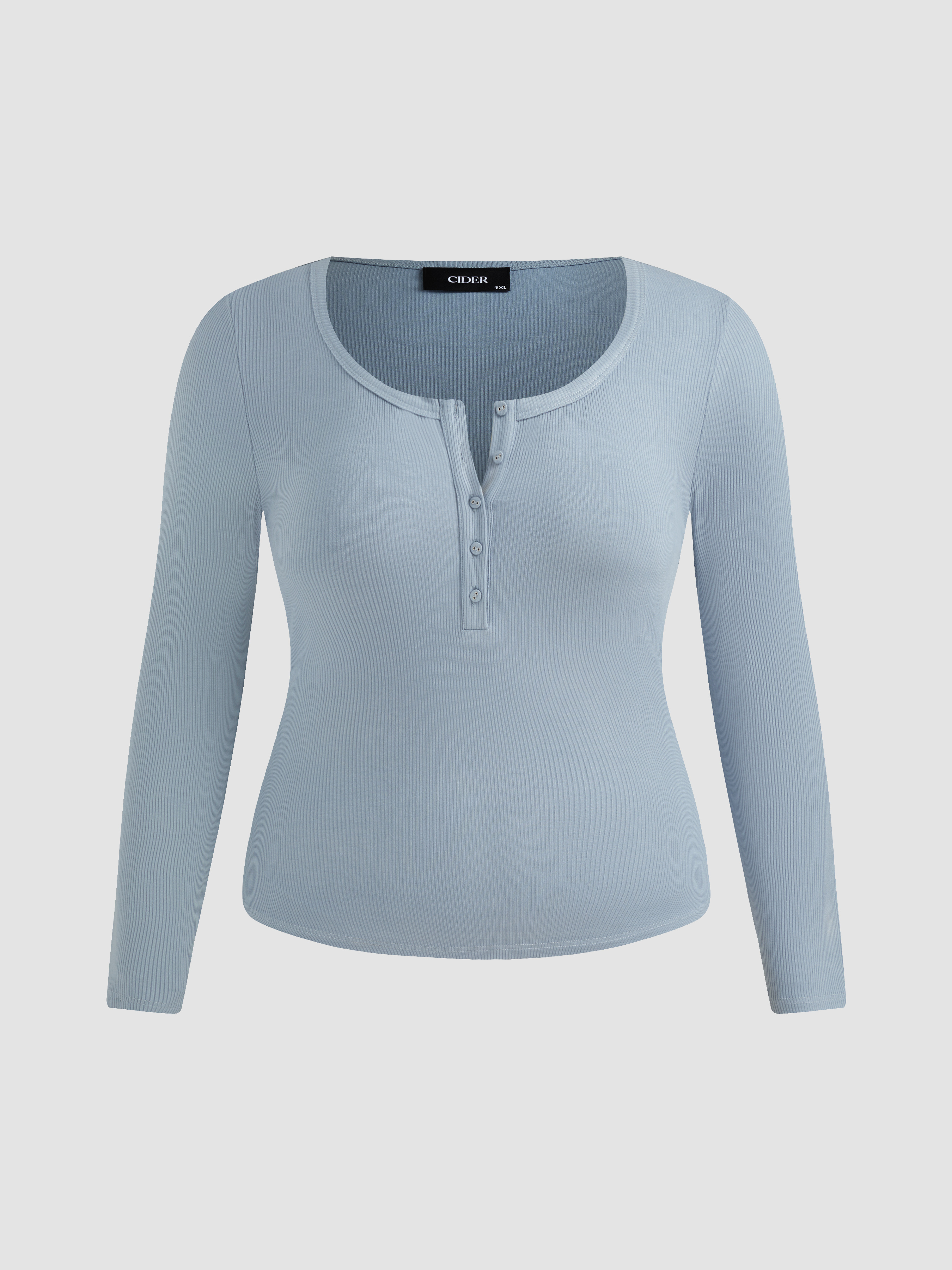 トップス YENN CURVE FORM LONG TEE QINSEN Long Sleeve T Shirt Women Double Lined Tee Sexy V