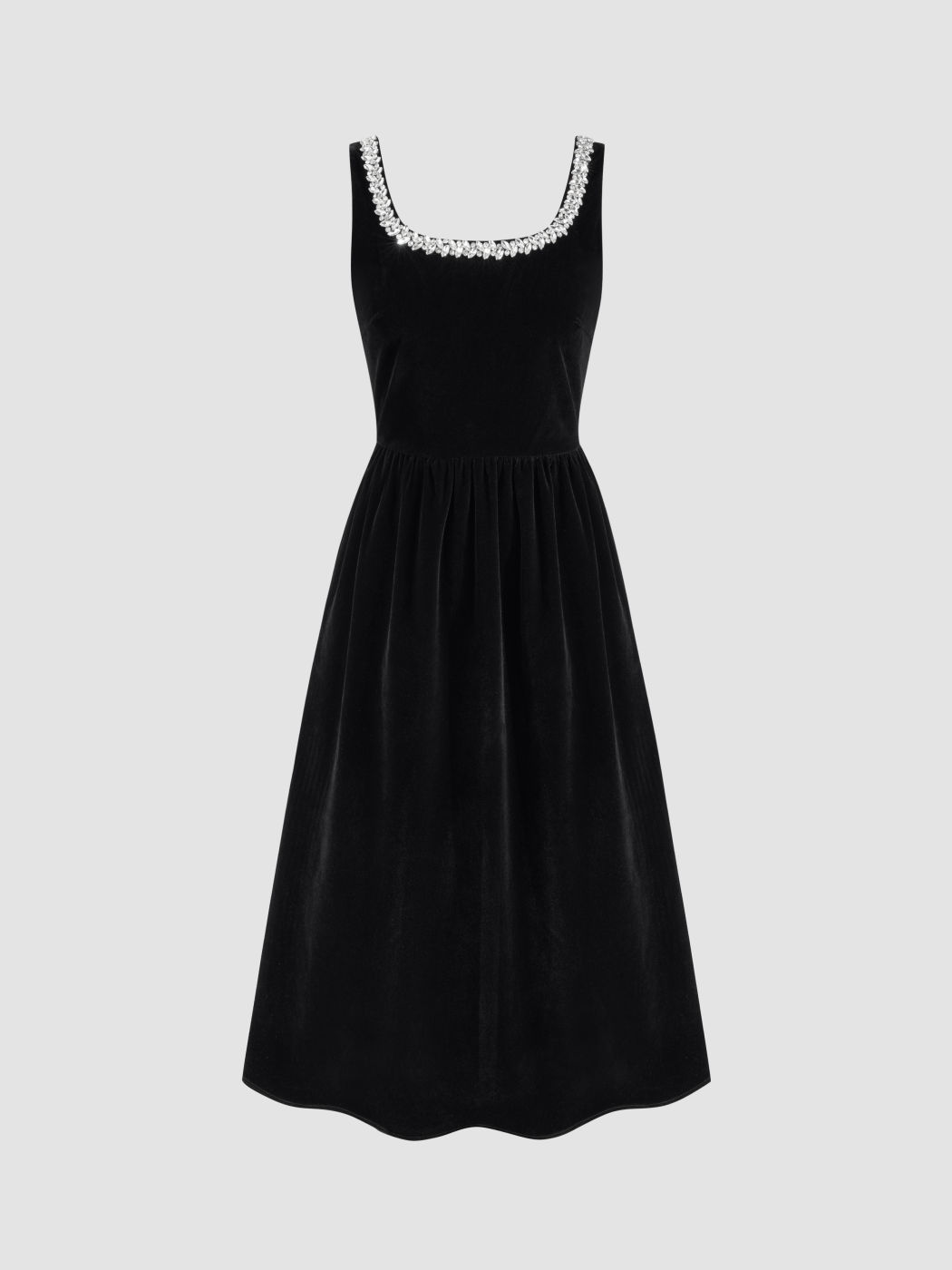 Velvet Rhinestone Ruffle Maxi Dress
