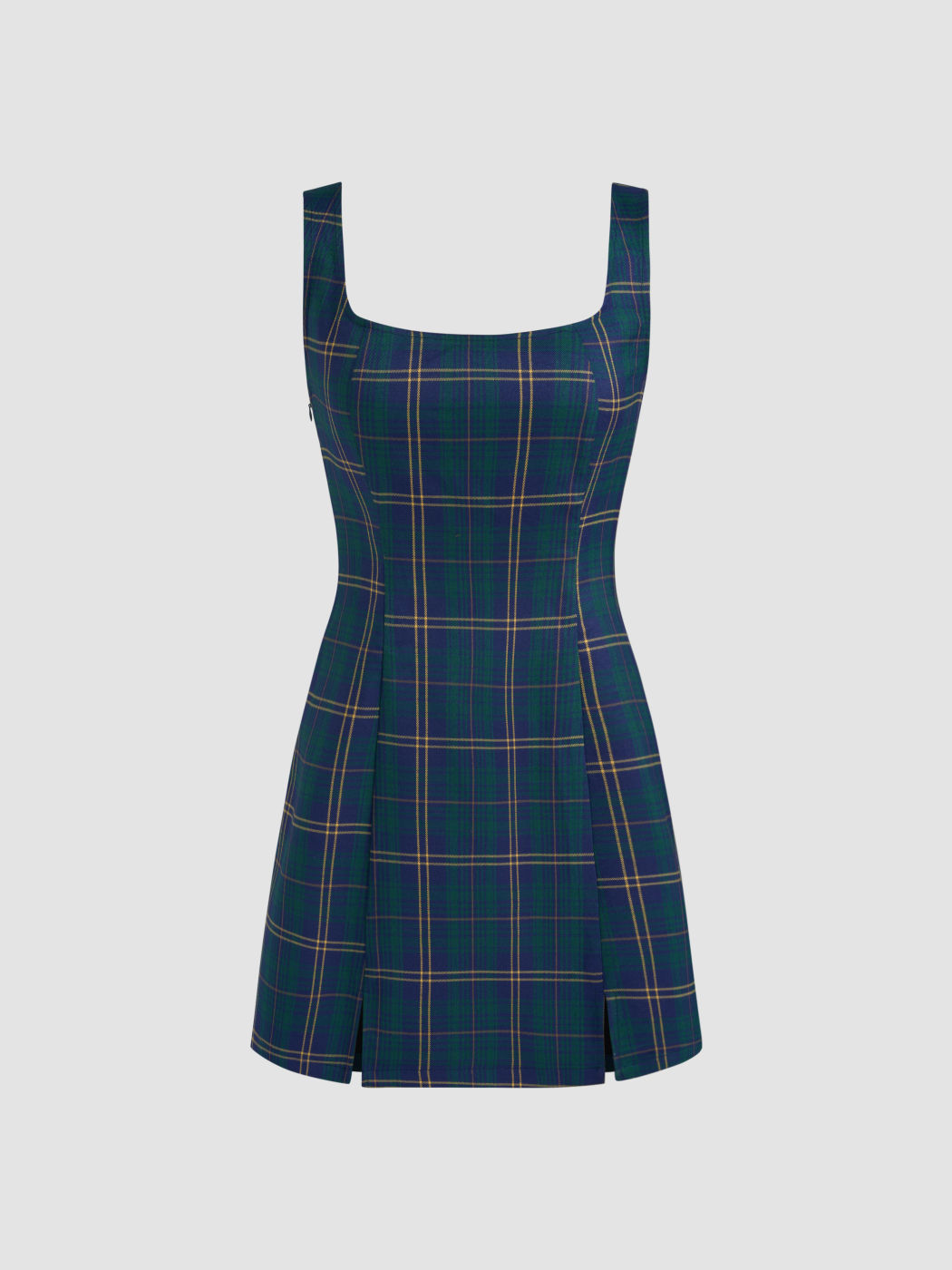 Scoop Neckline Checks Zipper Mini Dress