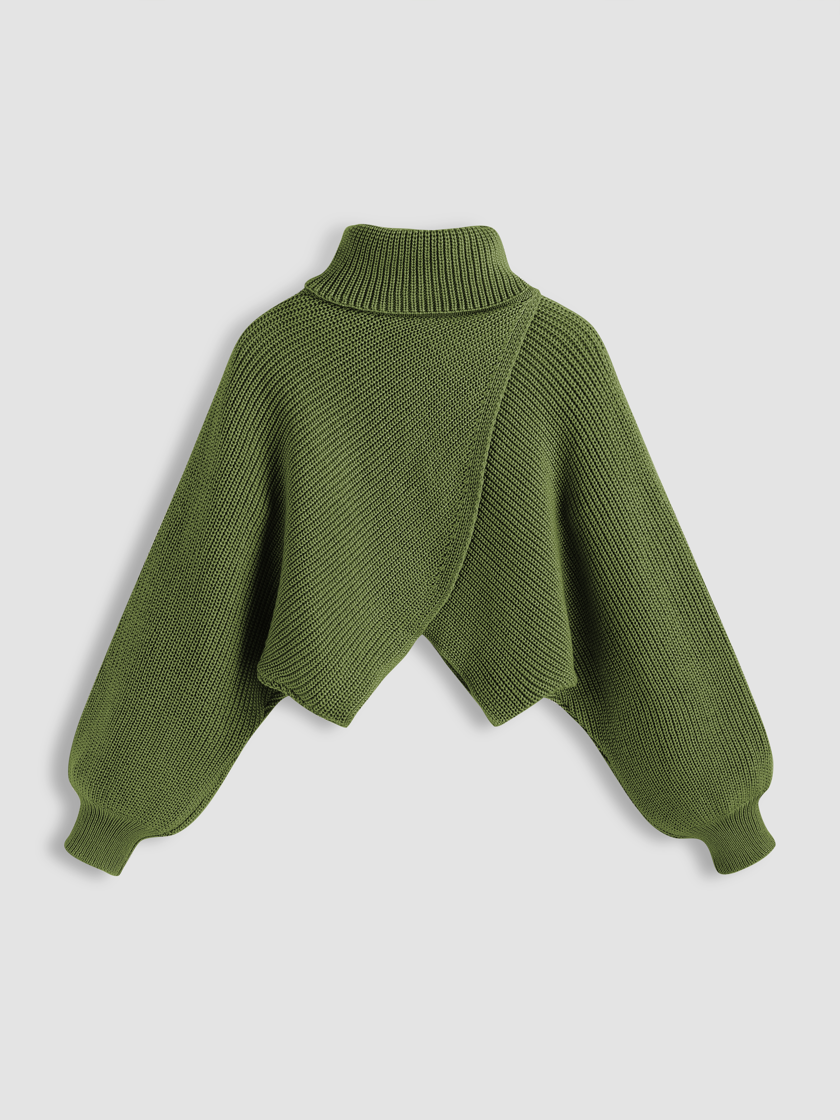 Fall Sweater Knit Fabric High Neck Solid Knitted Long Sleeve Crop Sweater