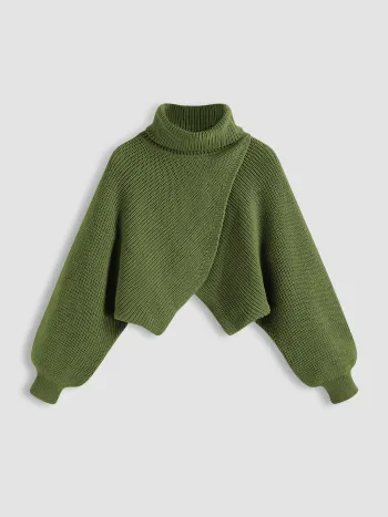 Maglione a collo alto con maniche lunghe in maglia solida