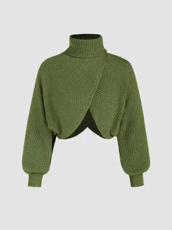 Maglione a collo alto con maniche lunghe in maglia solida