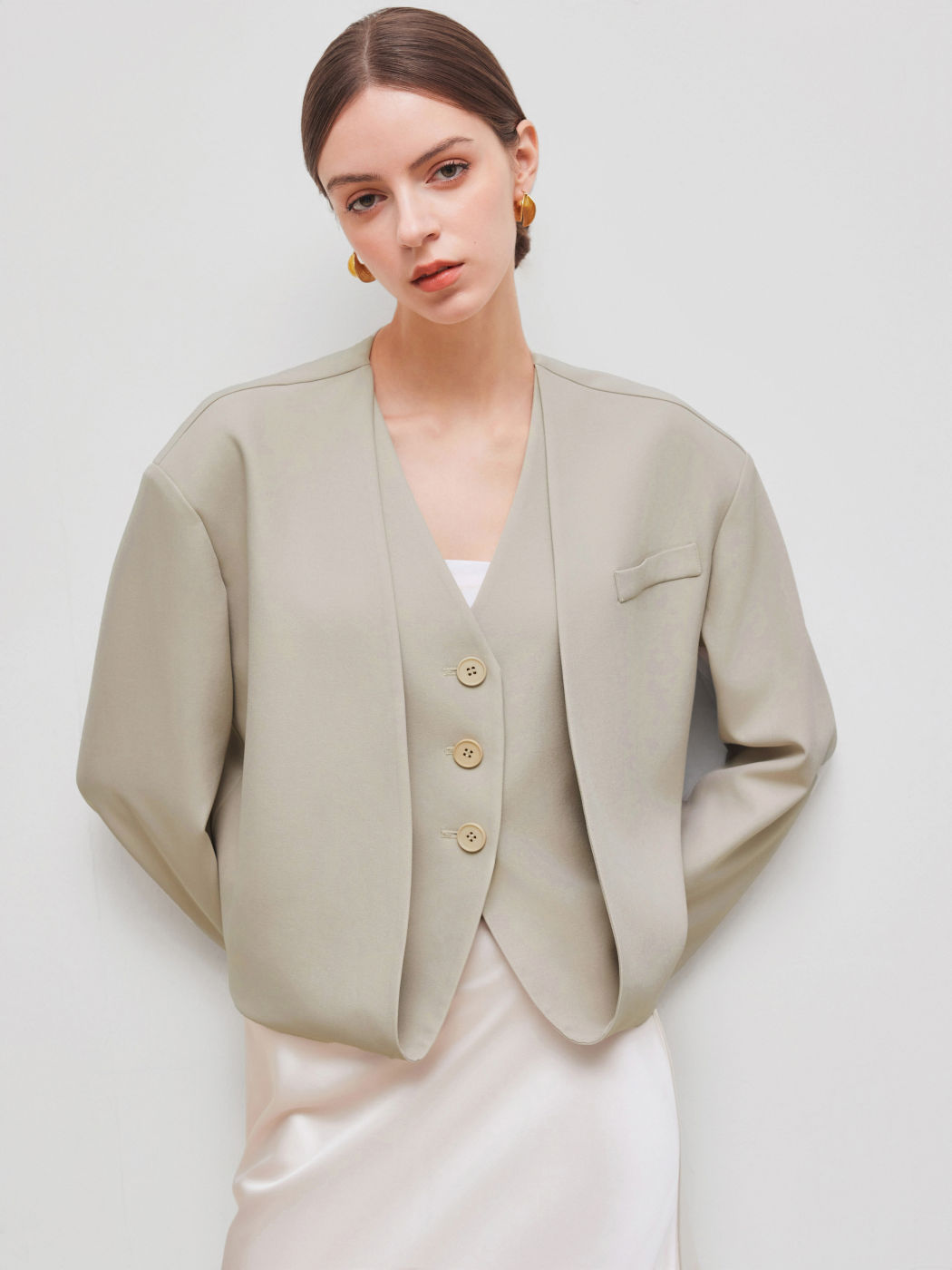 V-Ausschnitt Lagenlook Blazer
