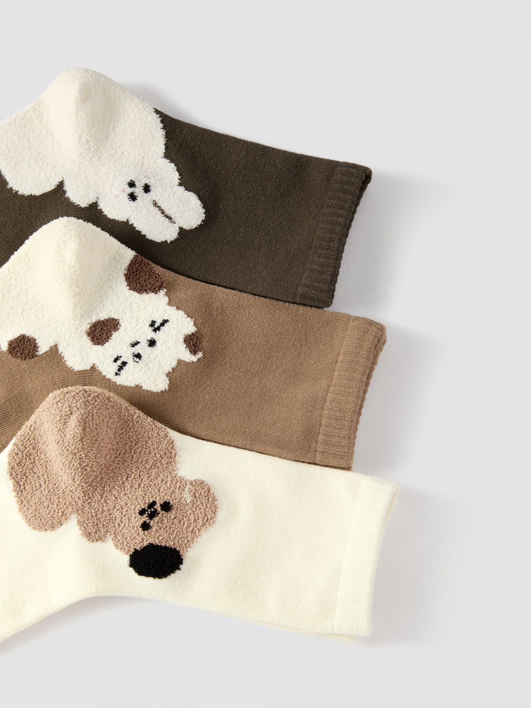 3 PAIRS RABBIT & CAT & BEAR FUZZY CREW SOCKS