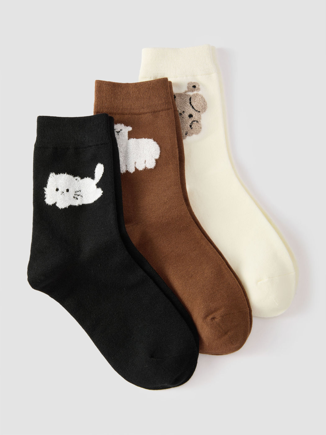 3 PAIRS ANIMAL FUZZY CREW SOCKS