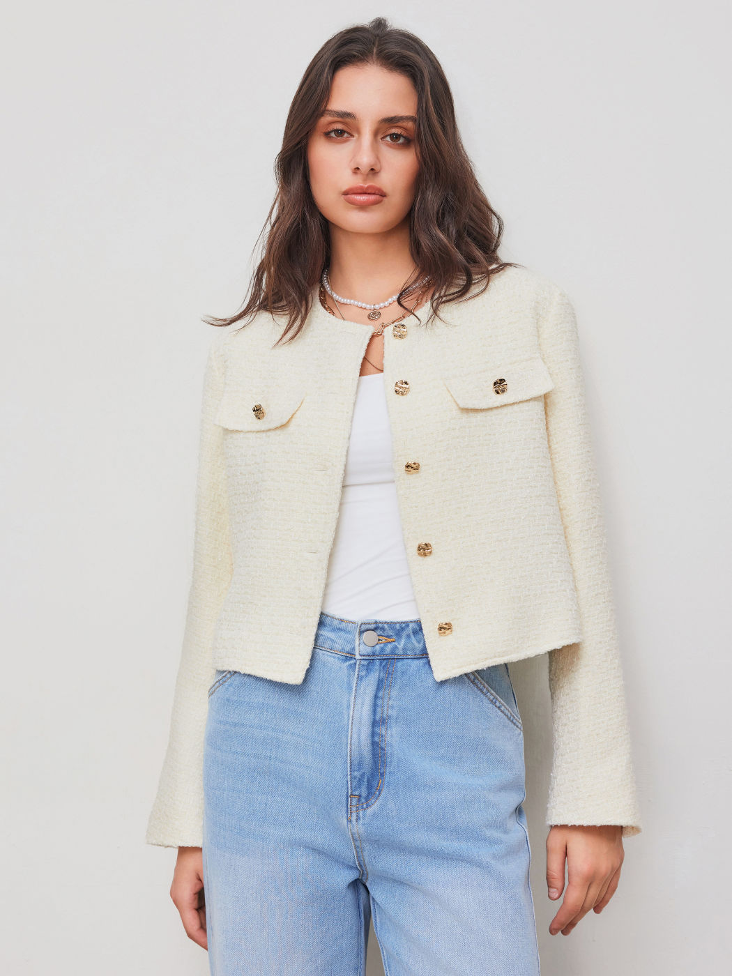 Giacca con scollo rotondo in tweed
