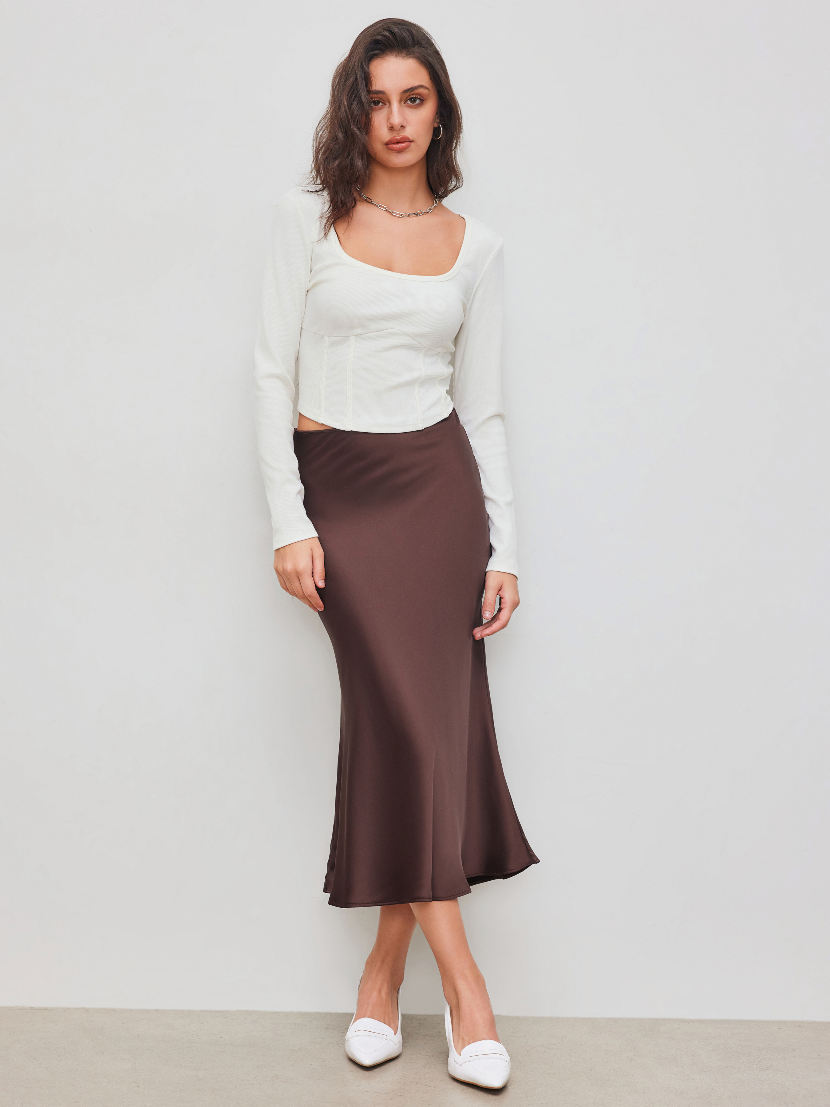 Satin Satin Mid Rise Solid Zipper Maxi Skirt For Work
