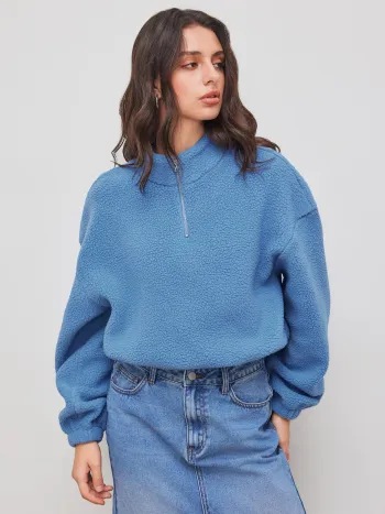 Fleece High Neck Solid Drawstring Zipper Sweatshirt