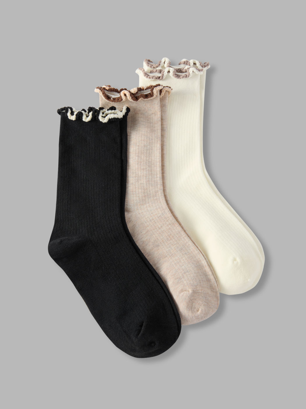 3 Paar Rüschensaum Crew Socken